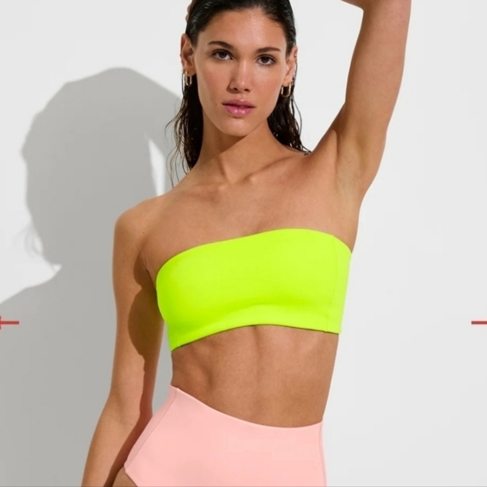 Neon sz M medium yellow bandeau bikini swimsuit padding Top only 💛 ✨️